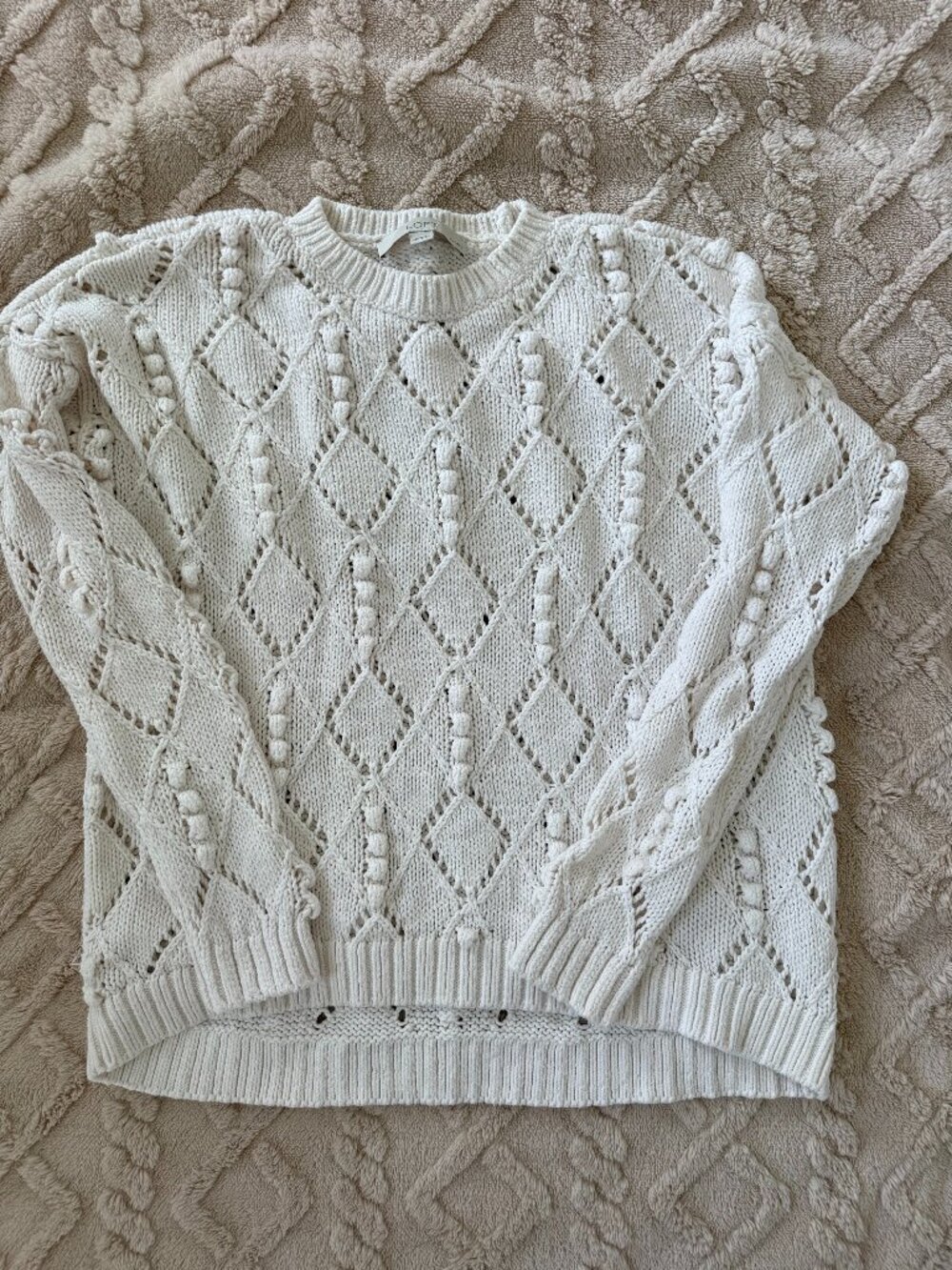 Loft Petite Bobble Drop Shoulder Sweater - Size Medium Petite - off white
